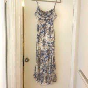 Blue patterned midi dress w/ slit